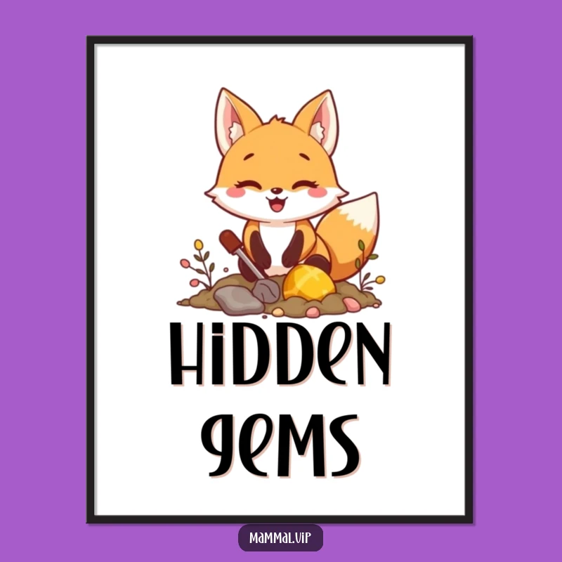 Funny Fox Treasure Dig Poster: Adventure Wall Art