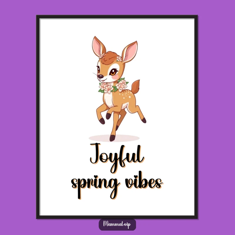 Funny Deer Fawn Garland Poster - Enchanting Woodland Wall Art Gift