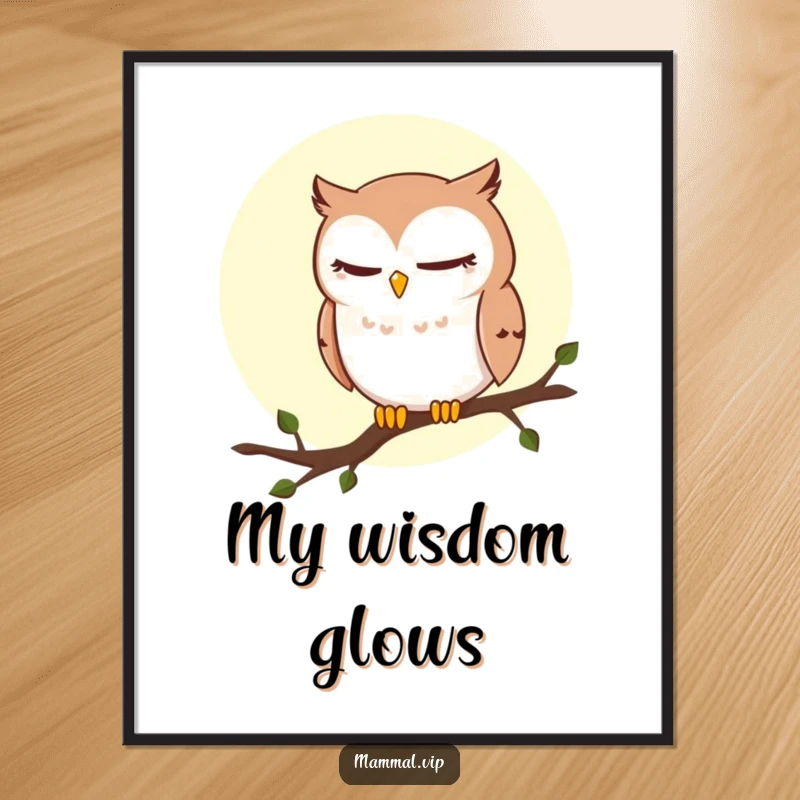 Funny Owl Poster: A sly owl shares a midnight wink from a moonlit branch, bringing charming nocturnal humor to any wall.