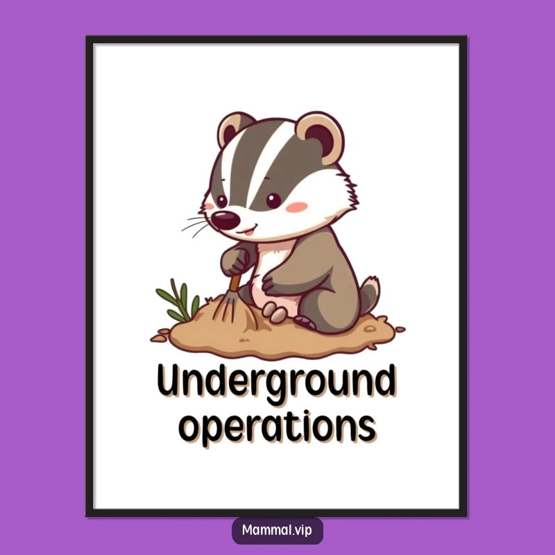 Funny Energetic Badger Poster: Digging Character Art, Hilarious Decor Gift