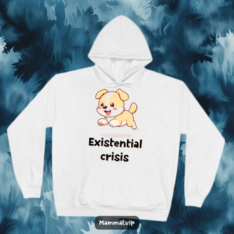 Funny dog chasing tail hoodie, a cozy sweatshirt featuring a dog playfully spinning, ideal for pet lovers.