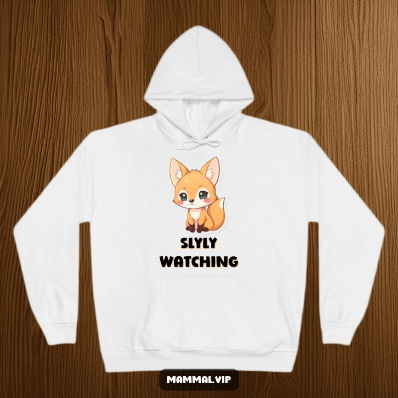 Funny curious fox hoodie, a cozy sweatshirt featuring an alert fox, ideal for thinkers and animal lovers.