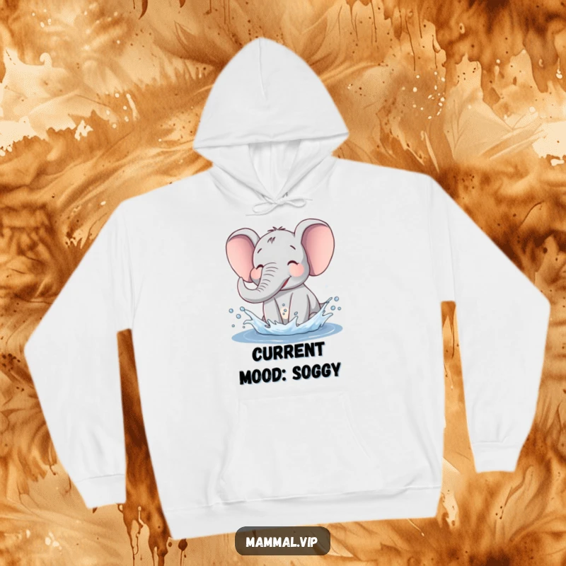 Funny Elephant Hoodie featuring a joyous elephant splashing water, creating a warm and humorous feel for the wearer.