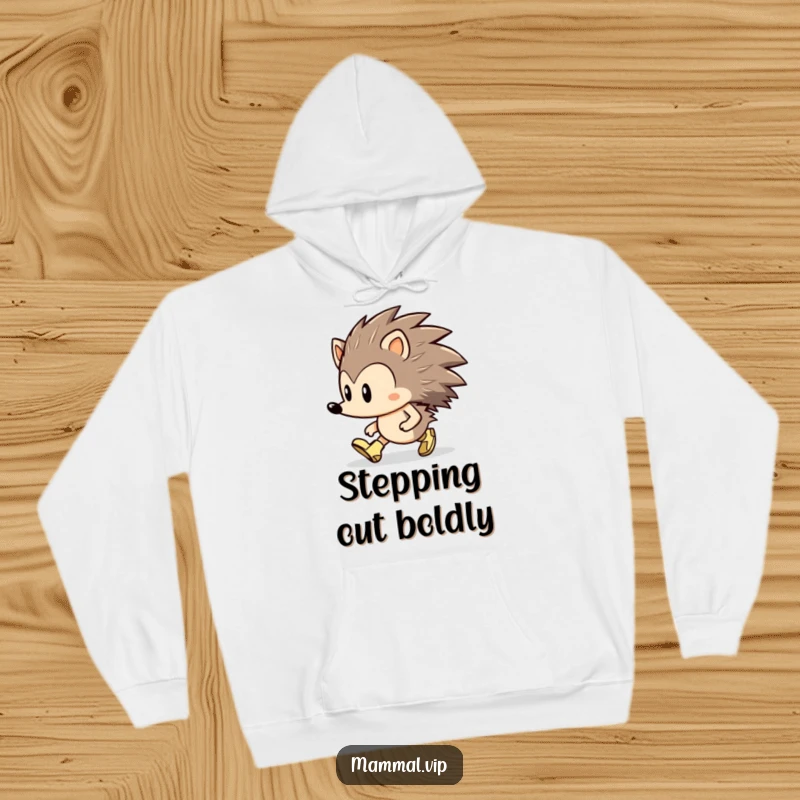 Funny Hedgehog Hoodie: A determined hedgehog character marching forward, equipped with tiny boots for ultimate resilience.