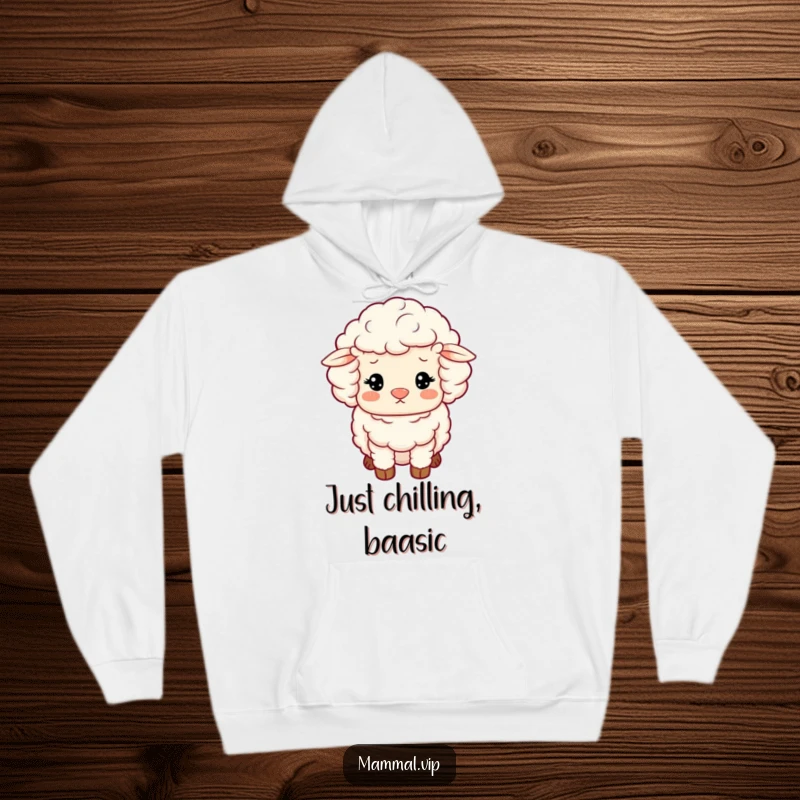 Funny Sheep Hoodie: A fluffy sheep character with woolly curls looking content, soft, warm, and charming.