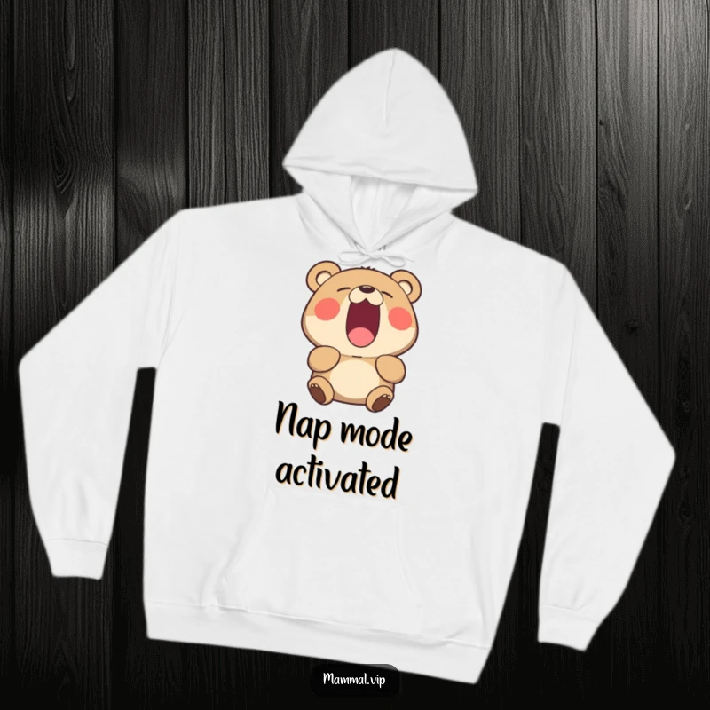 Funny yawning bear hoodie, a cozy sweatshirt featuring a bear yawning widely, expressing tiredness and humor.