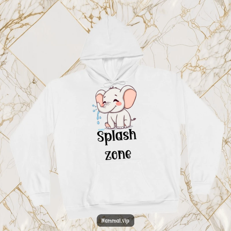 Funny Elephant Hoodie: A joyful elephant playfully sprays water, offering cozy comfort with a touch of cheerful splashy fun.