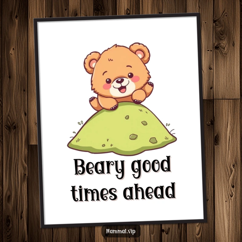 Funny Free Printable Bear Cub Wall Art: A fuzzy cub tumbles joyfully down a hill, bringing playful energy to your decor.