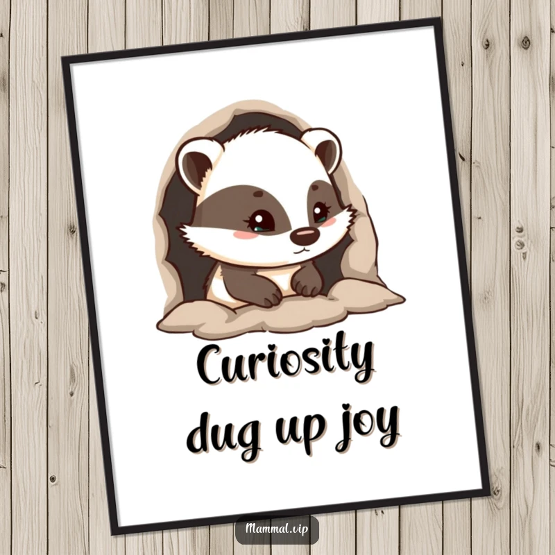 Funny Free Printable Wall Art: A small, curious badger peeking inquisitively from the entrance of its burrow.