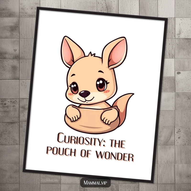 Funny Free Printable Wall Art: A curious kangaroo character peeking with wide eyes from its pouch, adding a playful and intriguing element.