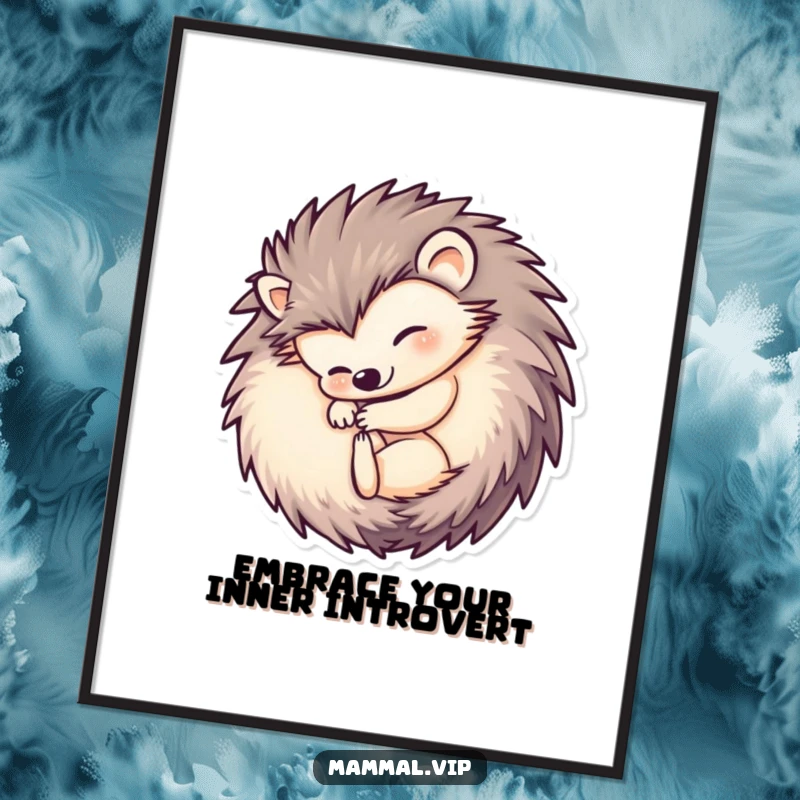 Funny Free Printable Wall Art: An utterly charming hedgehog is curled into a tight ball, offering quiet, cozy art.