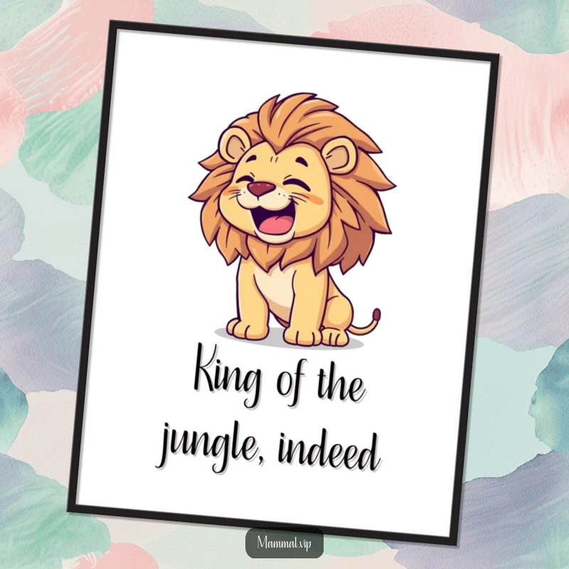 Funny free printable wall art depicting a majestic lion roaring proudly and tossing its mane, creating a powerful statement.
