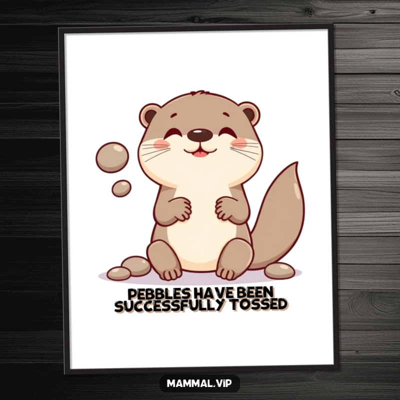 Funny Free Printable Wall Art: An adorable otter character juggling smooth, round pebbles with impressive dexterity and joy.