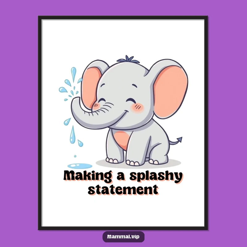 Free Printable Wall Art: Grinning Elephant Spraying Water Funny Downloadable Decor Gift