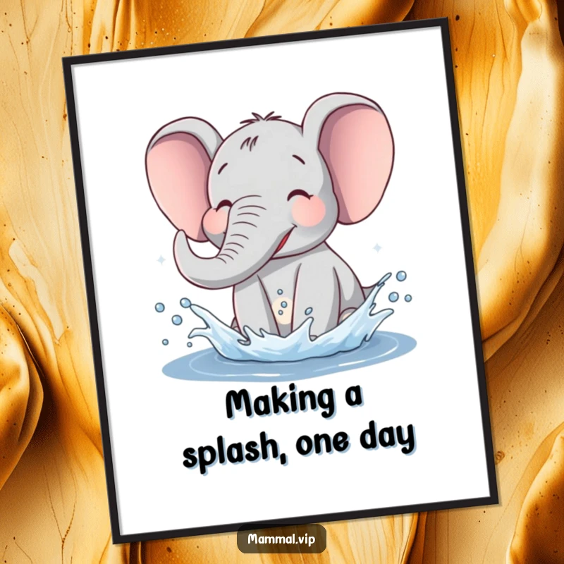 Funny Free Printable Wall Art: A joyful elephant character gleefully splashing water with its trunk, creating a dynamic and cheerful visual.