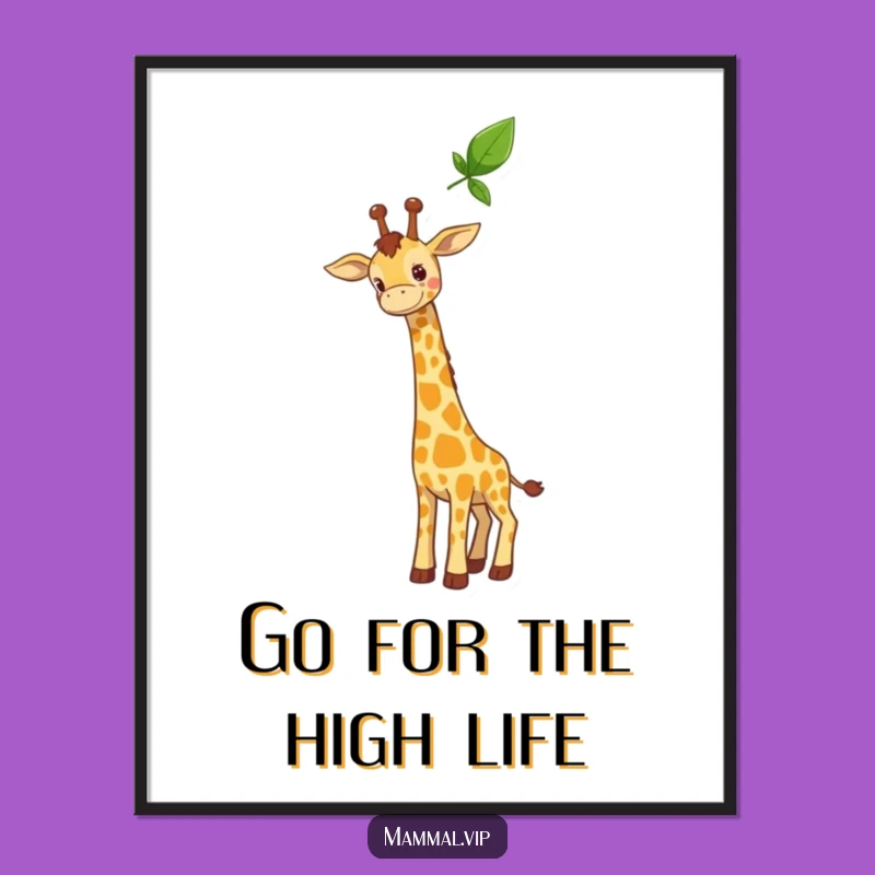 Funny Free Printable Wall Art: Curious Giraffe Reaching for Leaves