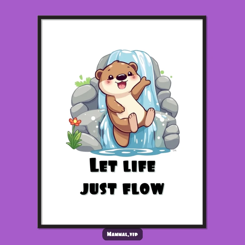 Energetic Free Printable Wall Art: Otter Waterfall - Fun Downloadable Decor