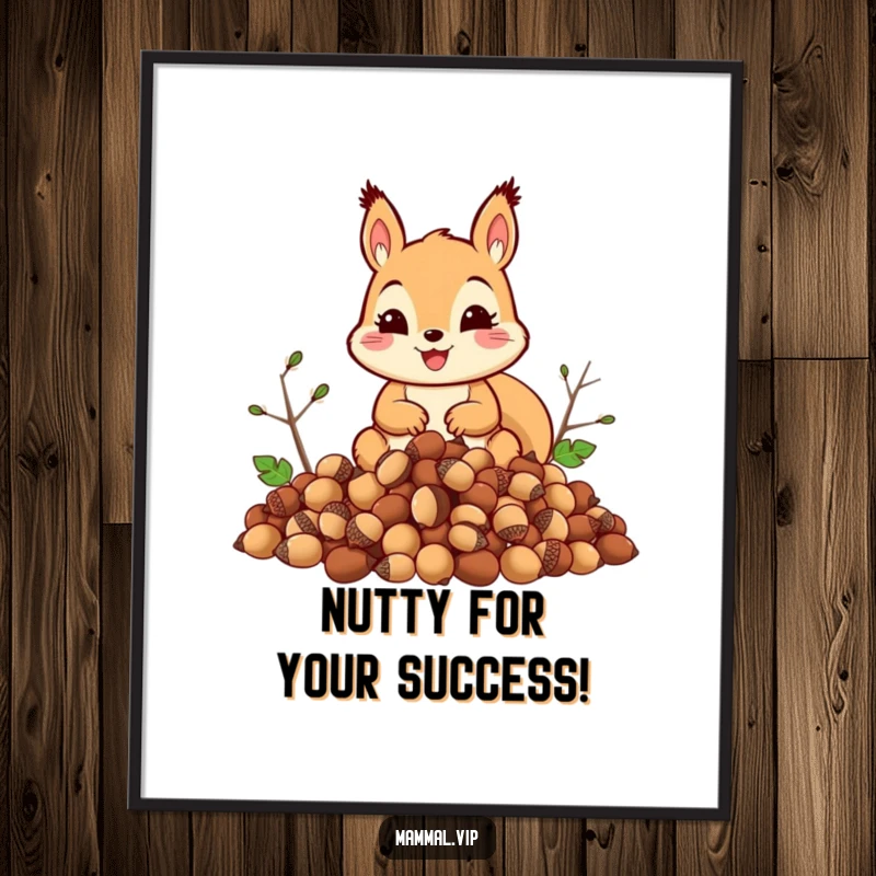 Funny Free Printable Wall Art: A comical squirrel meticulously gathering a huge stash of acorns, a delightful piece of downloadable decor.