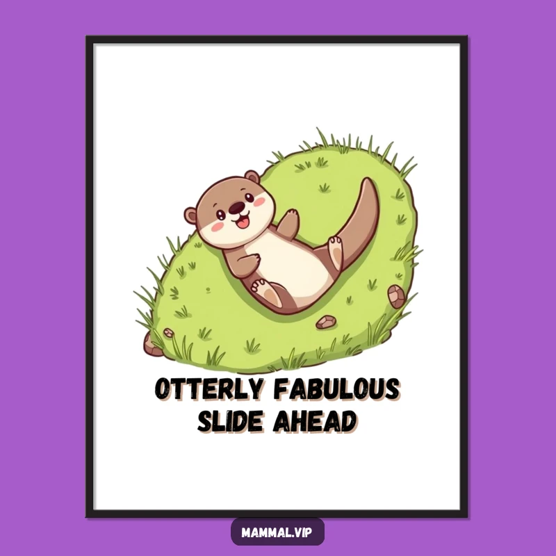 Funny Free Printable Wall Art: Happy Otter Slide - Cheerful Downloadable Decor
