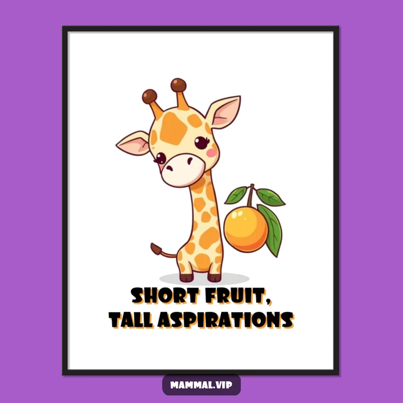 Free Printable Wall Art: Comical Giraffe Fruit Reach for Funny Downloadable Art Gift