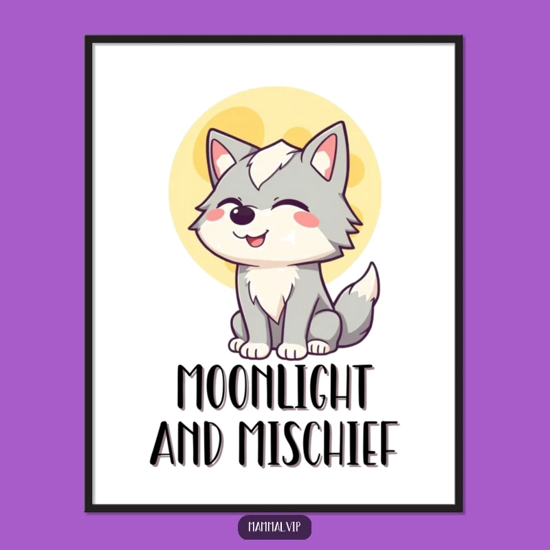 Winking Wolf Howling Free Printable Wall Art - Quirky Night Sky Downloadable Decor