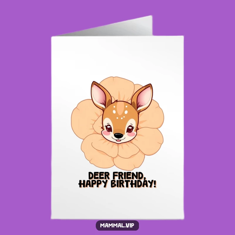 Sweet Free Printable Birthday Card: Deer Flower Peek - Gentle Downloadable Gift