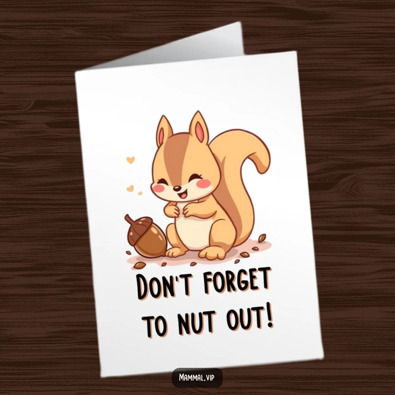 Funny Free Printable Squirrel Birthday Card: A playful squirrel chatters while burying an acorn, ready to celebrate your birthday.