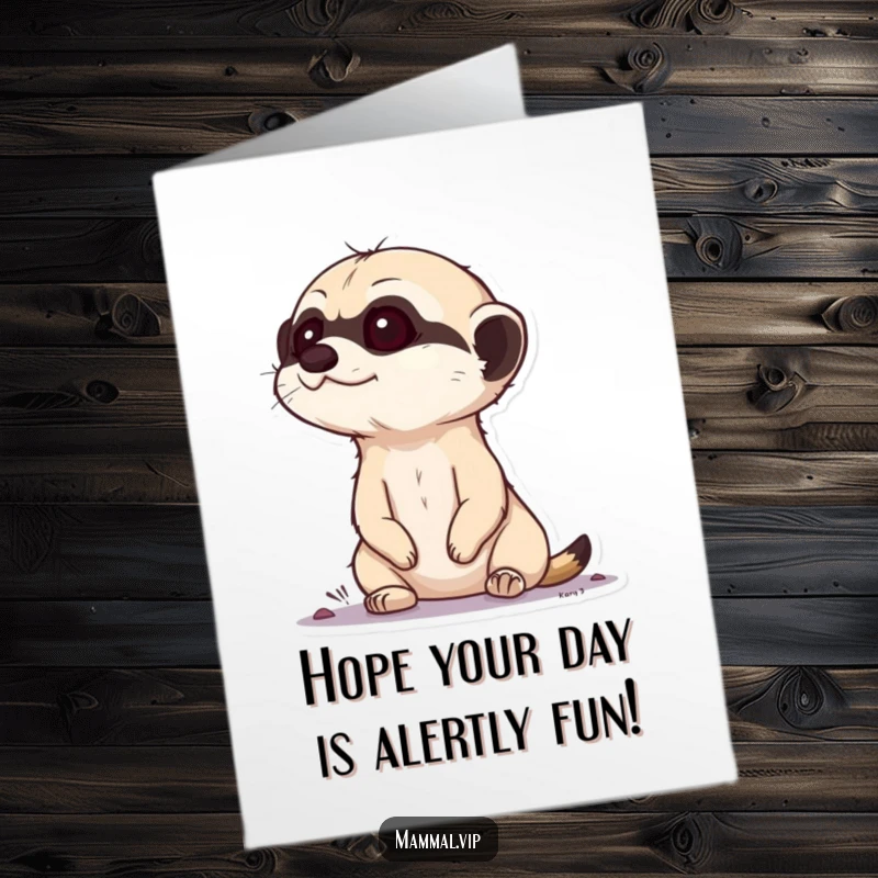 Funny free printable birthday card featuring a curious meerkat popping its head up from the ground, playfully looking around.