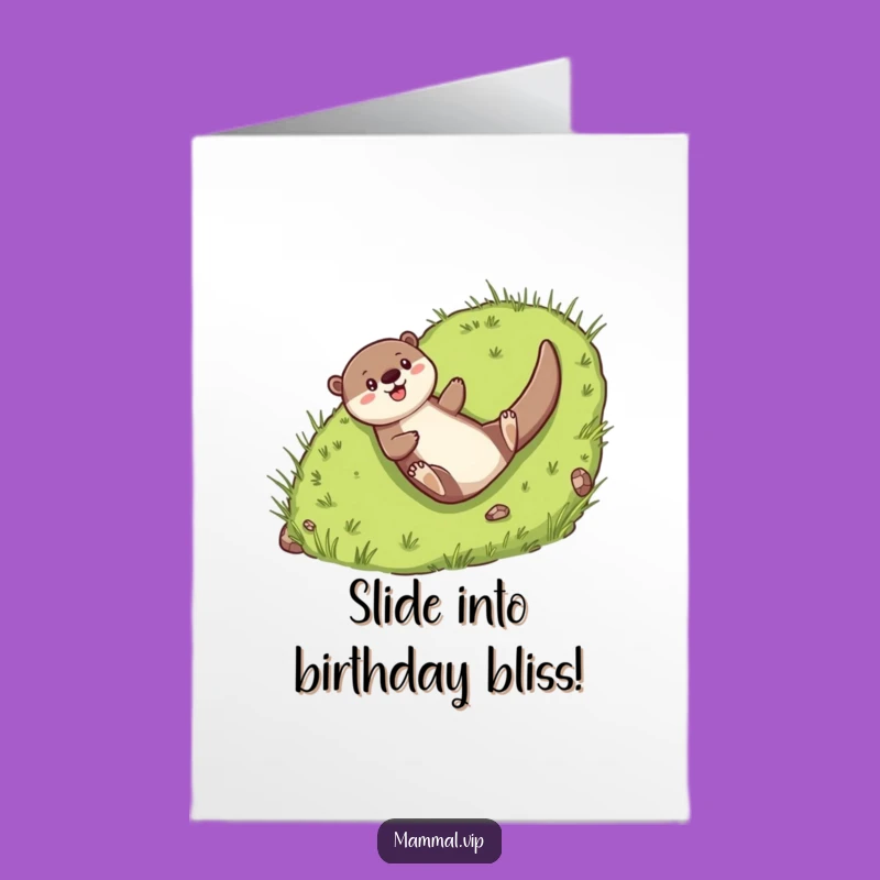 Free Printable Birthday Card: Happy Otter Slide - Funny Downloadable Fun