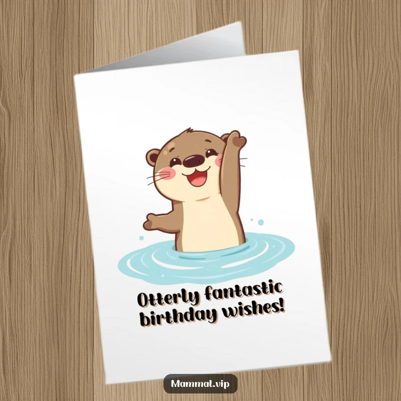 Funny Free Printable Birthday Card: A cheerful otter gleefully does a flip in the water, celebrating a birthday.