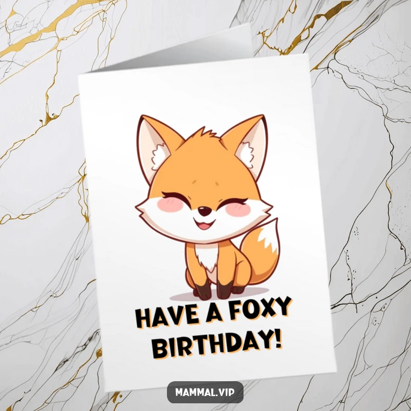 Funny Free Printable Birthday Card: Playful fox sneaking up with a wide, mischievous grin.