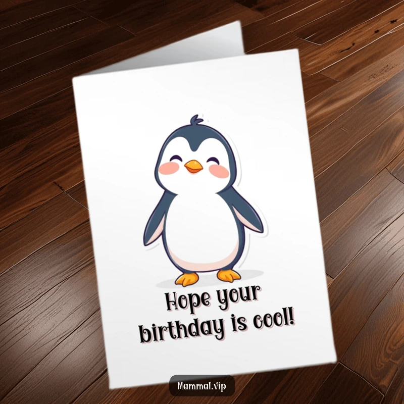 Funny Free Printable Birthday Card: A cute, wobbly penguin character struggling to maintain balance while trying to stand upright.