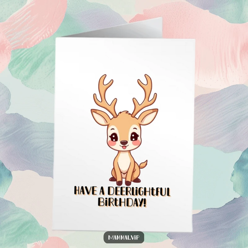 Funny Free Printable Birthday Card: A happy deer character with impressive antlers posing proudly, sending birthday wishes.
