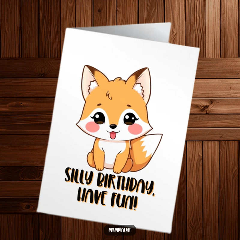 Funny Free Printable Silly Fox Card: A mischievous fox with its tongue out to the side, winking playfully for a birthday wish.