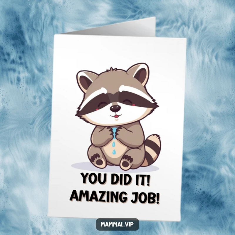 Funny Free Printable Congratulations Card: A clean-freak raccoon proudly washes its paws, adding a touch of humor to your congratulations.
