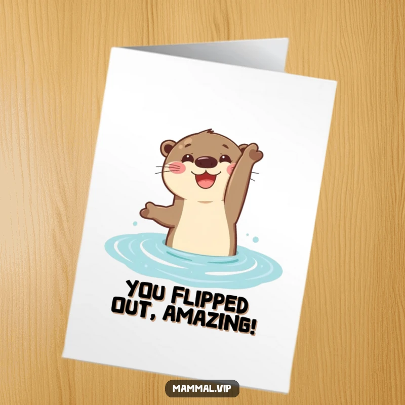 Funny Free Printable Congrats Card: A cheerful otter performs a happy flip in the water to celebrate achievements.