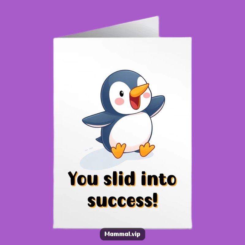 Free Printable Congrats Card: Penguin Snow Slide Downloadable Gift