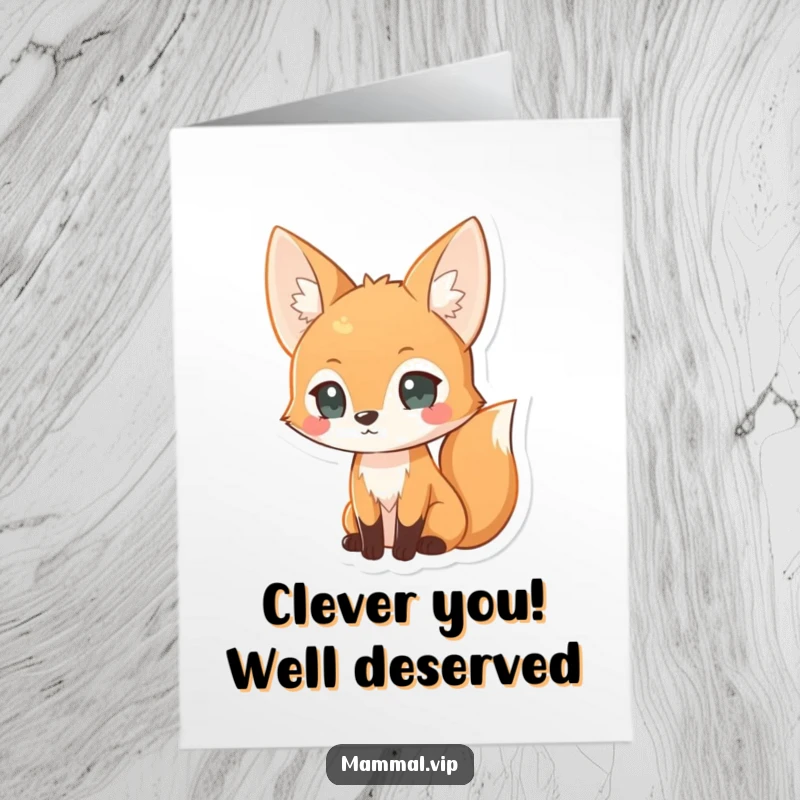 Funny Free Printable Congratulations Card showing a fox character looking alert and curious, a smart DIY gift.