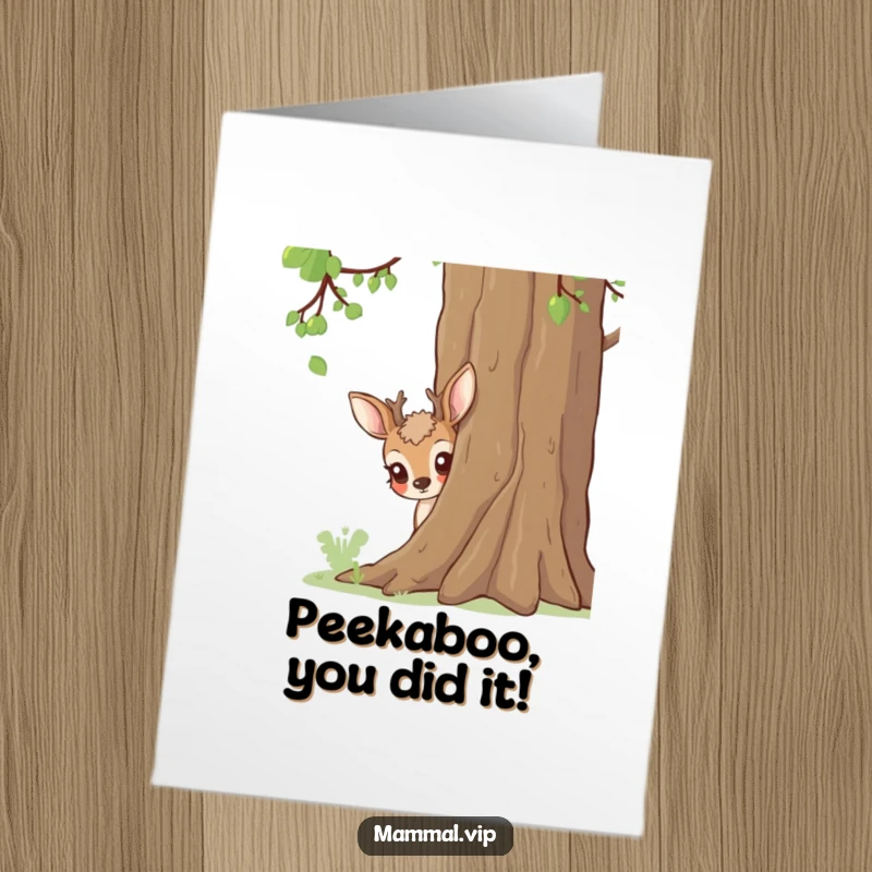 Funny Free Printable Curious Deer Card: A deer peeking from behind a tree, offering a sweet and curious congratulations on their achievement.