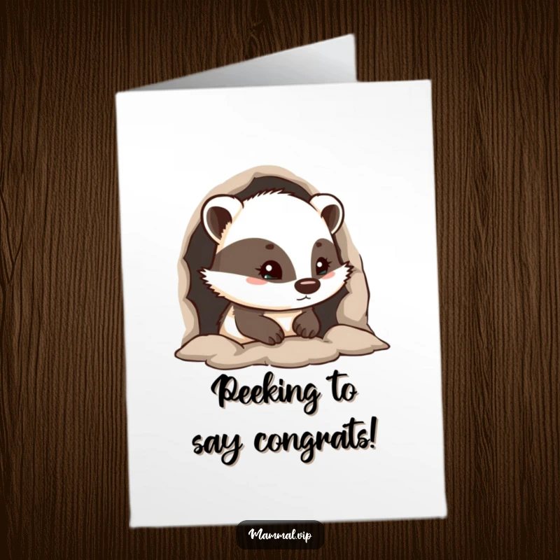 Funny Free Printable Congratulations Card: An inquisitive badger peeks from its home, celebrating achievements.