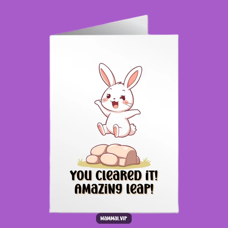 Free Printable Congrats Card: Bouncy Rabbit Leaping to Celebrate Your Success!