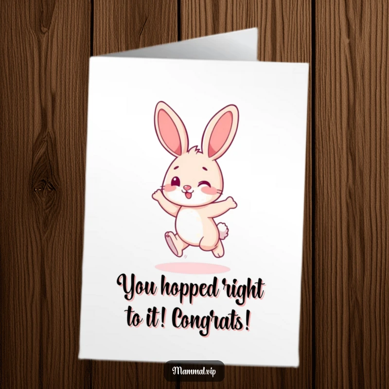 Funny Free Printable Congratulations Card: Adorable bunny character playfully hopping, celebrating a wonderful achievement.