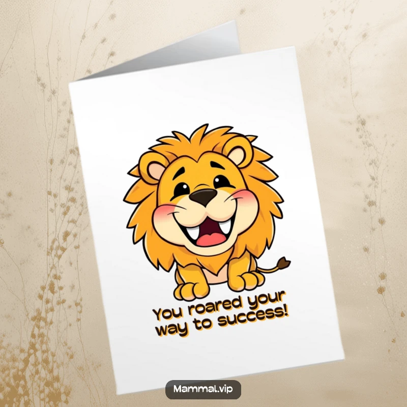 Funny Free Printable Congratulations Card: A happy lion roaring triumphantly, celebrating your incredible success with gusto.