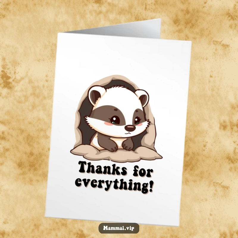 Funny Free Printable Thank You Card: A curious badger peeks out, offering thanks from its snug burrow.
