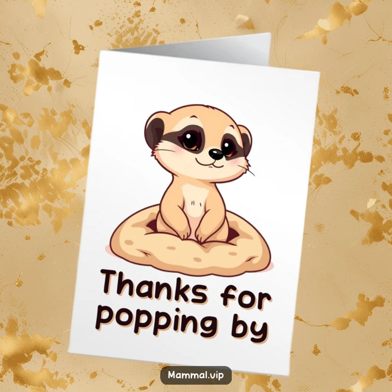 Funny Free Printable Thank You Card, a curious meerkat character popping its head out from a tiny burrow, looking to express thanks.