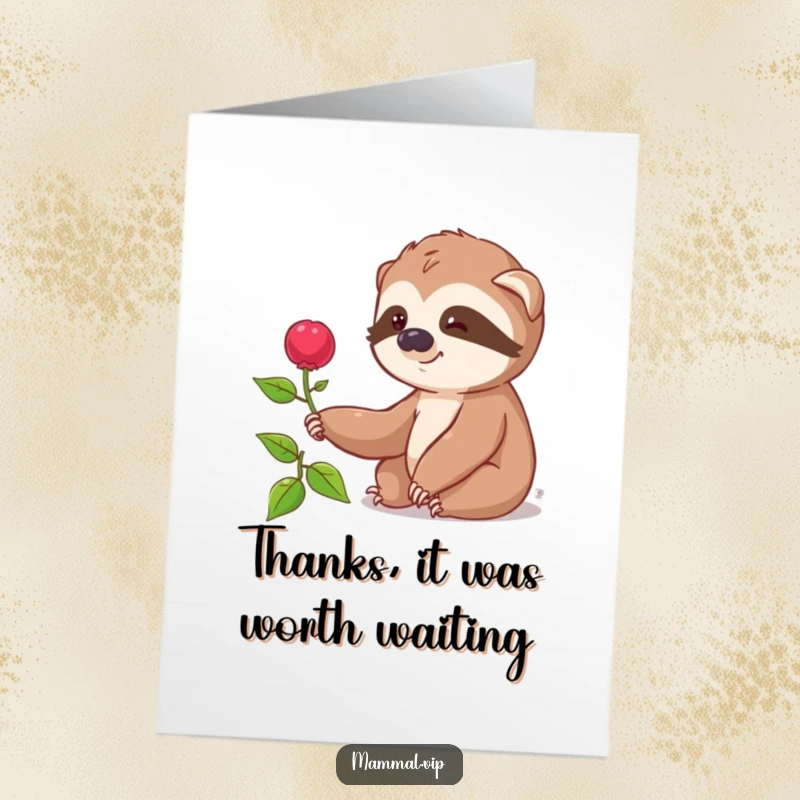 Funny Free Printable Thank You Card, a smiling sloth character taking its sweet time to reach for a distant, juicy berry.