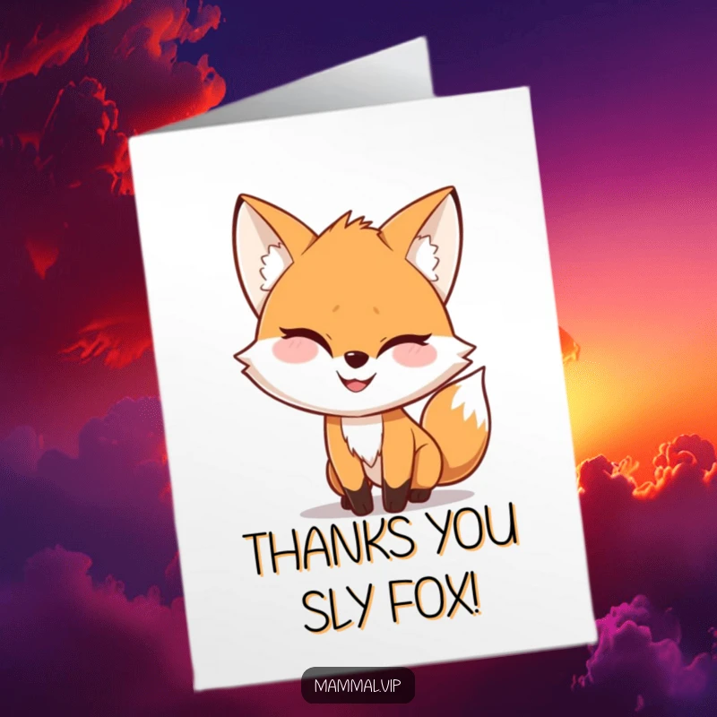 Funny Free Printable Thank You Card: Playful fox grinning mischievously, a unique thank you.