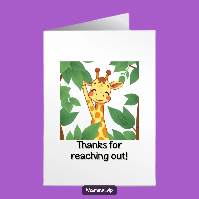 Free Printable Thank You Card: Joyful Giraffe Reaching High Funny Downloadable Gift