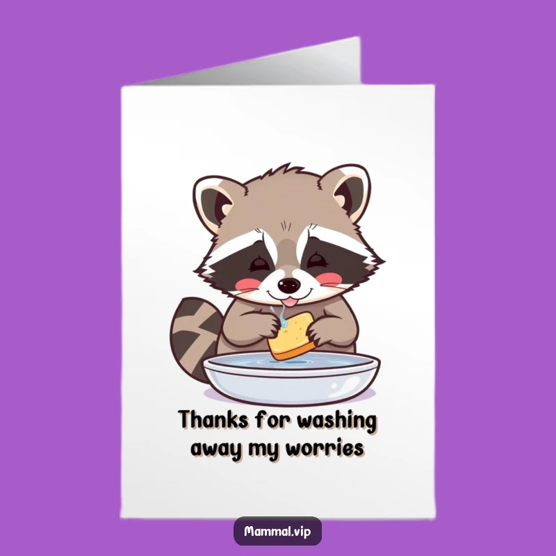 Free Printable Thank You Card: Raccoon Washing Food Grateful Downloadable