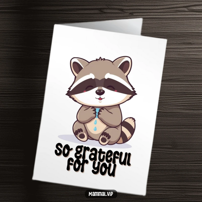 Funny Free Printable Thank You Card: A charming raccoon washes its paws, conveying thanks with a quirky and memorable style.